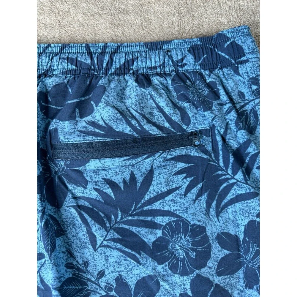 Kirkland Signature Mens XXL Blue Hawaiian Floral Swim Trunks Lined Shorts
